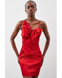 Karen Millen - Italian Satin Statement Bow Mini Dress - Lyst