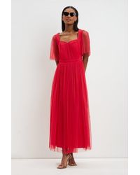 Dorothy Perkins - Pink Pleated Mesh Sweetheart Midi Dress - Lyst