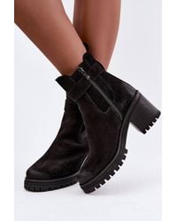 Love Lace - Winter Chunky Suede Biker Boots With Buckle - Lyst