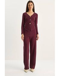 Bianco Lucci - V-Neck Knitted Wide Leg Two-Piece Set - Lyst