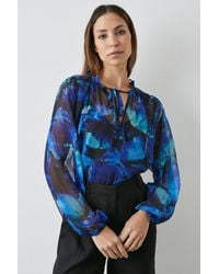 PRINCIPLES - Blue Abstract Tie Neck Top - Lyst