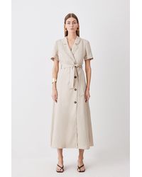 Karen Millen - Petite Tailored Linen Belted Midi Dress - Lyst