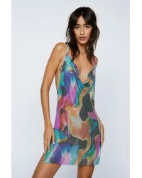 Nasty Gal - Abstract Print Chainmail Cowl Mini Dress - Lyst