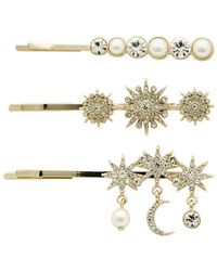 Mood - Gold Crystal And Pearl Celestial 3 Pack Hair Clips - Lyst