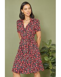 Yumi' - Red Poppy Print Retro Shirt Dress - Lyst
