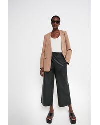 Warehouse - Real Leather Elastic Waist Wide Crop Trouser - Lyst