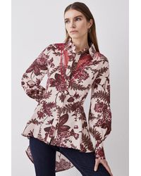 Karen Millen - Floral Cotton Cutwork And Print Woven Shirt - Lyst