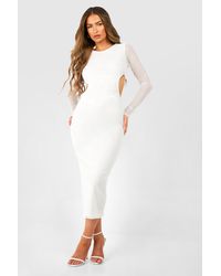 Boohoo - Cut Out Long Sleeve Ruched Mesh Midaxi Dress - Lyst