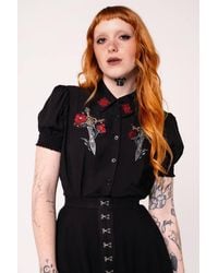 Hell Bunny - Elyse Embroidered Blouse With Puff Sleeves & Pointed Collar - Lyst