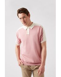 Burton - Pink Relaxed Fit Overarm Stripe Knitted Polo - Lyst