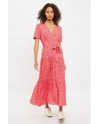 Louche - Emin Gingham Twist Print Tiered Short Sleeve Midi Dress - Lyst