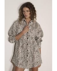 Apricot - Leopard Print Cotton Blend Denim Shacket Mini Dress - Lyst