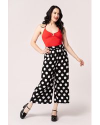 Hell Bunny - Dolores Printed Wide Leg Cropped Polka Dots Trouser - Lyst