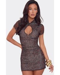 EGO - Cap Sleeve Keyhole Leopard Print Mini Dress - Lyst