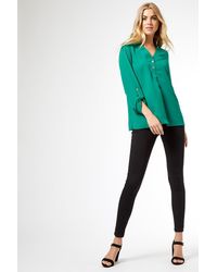 Dorothy Perkins - Green Roll Sleeve Button Top - Lyst
