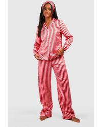 Boohoo - Candy Stripe Satin 3pc Pajama Set & Headband - Lyst