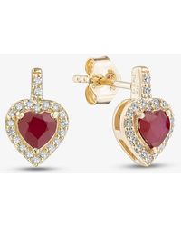 T.H.Baker - 9Ct Ruby & Diamond Heart Stud Earrings Rje04752-R - Lyst
