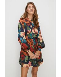 Oasis - Dobby Satin Floral Button Front Skater Dress - Lyst