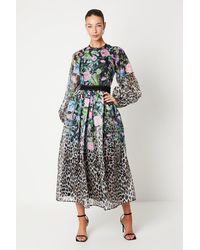 Coast - Printed Organza Blouson Sleeve Midi Dress - Lyst