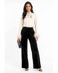 Lovedrobe - Pussybow Collar Feather Cuffs Satin Blouse - Lyst