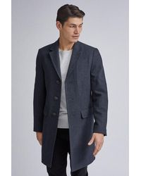 Burton - Navy Checkered Faux Wool Overcoat - Lyst