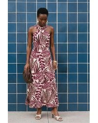 Wallis - Palm Print Twist Neck Maxi Dress - Lyst