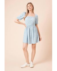 Dorothy Perkins - Leopard Puff Sleeve Ruched Bust Jersey Mini Dress - Lyst