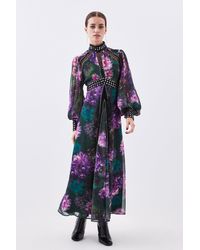 Karen Millen - Petite Floral Studded Lace Woven Maxi Dress - Lyst