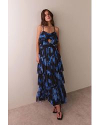 Warehouse - Petite Floral Print Layered Tulle Front Cut Out Strappy Maxi Dress - Lyst