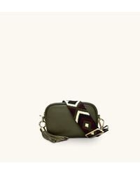 Apatchy London - The Mini Tassel Olive Green Leather Phone Bag With Port & Olive Diamond Strap - Lyst