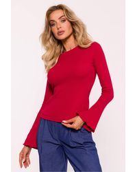 Love Lace - Ribbed Cotton Fitted Long Sleeve Blouse Style 199658 - Lyst