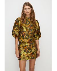 Oasis - Puff Sleeve Large Floral Jacquard Top - Lyst