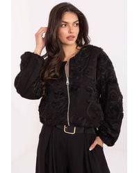 Love Lace - Elegant Polyester Bomber Jacket With Applique Flower - Lyst