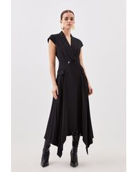 Karen Millen - Petite Tailored Polished Viscose Collared Detail Tuxedo Midi Dress - Lyst