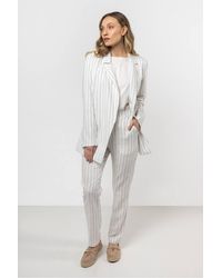 Love Lace - Linen Tapered Stripe Trousers With Button - Lyst