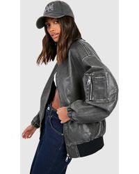 Boohoo - Vintage Look Faux Leather Oversized Bomber - Lyst