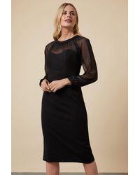 Wallis - Petite Black Ponte Mesh Sleeve Dress - Lyst