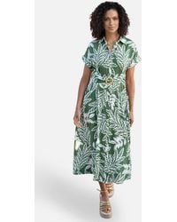 Yumi' - Leaf Print Viscose Relaxed Midi Shirt Dress - Lyst