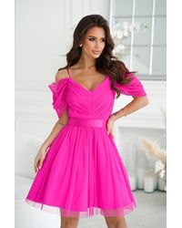 Love Lace - Spanish Evening Dress With Tulle Sleeves & Belt - Lyst