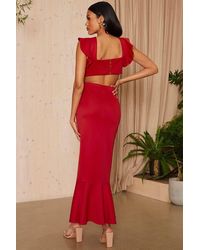 Chi Chi London - Ruffle Sleeve Cut Out Back Maxi Dress - Lyst