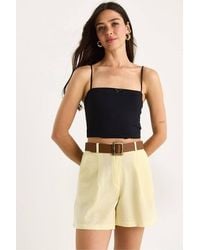 Bianco Lucci - Linen Blend Relaxed Fit Wide Leg Shorts With Pockets - Lyst
