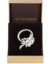 Jon Richard - Rhodium Plated Open Bouquet Pearl And Crystal Brooch - Gift Boxed - Lyst