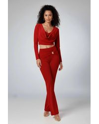 Stylewise - Cowl Neck Knot Detail Long Sleeve Crop Top & Flared Trouser Co-Ord - Lyst