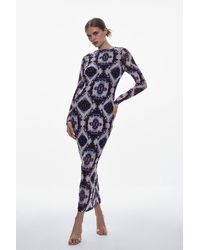 Karen Millen - Tall Abstract Print Mesh Midaxi Jersey Dress - Lyst