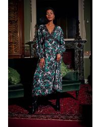 ANOTHER SUNDAY - Long Sleeved Floral Midi Dress With Lace Trims In Green - Lyst