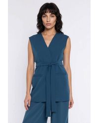Love Lace - Office Viscose V-Neck Gilet With Belt & Pockets - Lyst