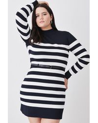 Karen Millen - Plus Size Stripe Rib Knit Belted Mini Dress - Lyst