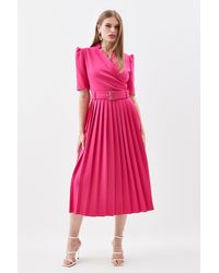 KarenMillen - Compact Stretch Notch Neck Wrap Belted Forever Midi Dress - Lyst