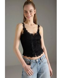 WOVCOR - Lace Trim Ribbed Strappy Blouse Top - Lyst