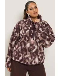 Yours - Leopard Print Half Zip Borg Fleece - Lyst